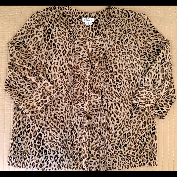 CHAUS Tan Animal Print Ruffle Blouse - Picture 6 of 6